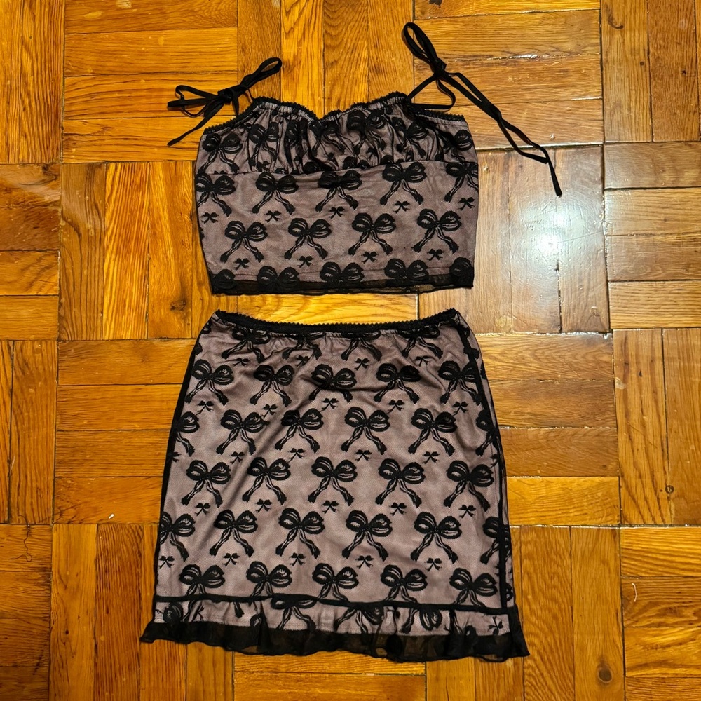 Cider Bow Lace Crop Tank + Skirt Set